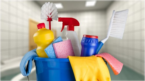 Carpet cleaning team preparing equipment safely
