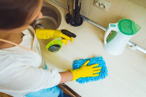 Professional carpet cleaning equipment used in a business interior